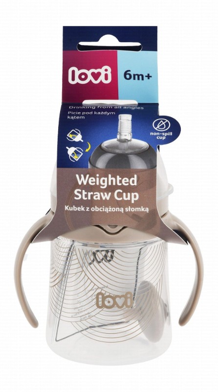 Lovi Non-Spill Clear & Brown 150ml Weighted Straw Cup (6+ Months) - BPA free