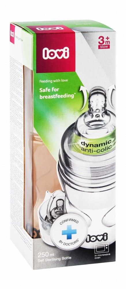 Lovi Self Sterilizing Anti-Colic 250ml Clear Nursing Bottle (3+ Months)