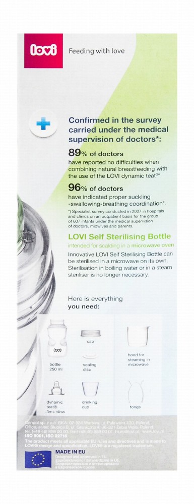 Lovi Self Sterilizing Anti-Colic 250ml Clear Nursing Bottle (3+ Months)