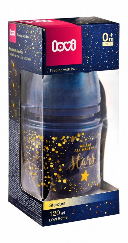 Lovi Stardust Blue & Gold 120ml Anti-Colic Mini Silicone Feeding Bottle (0+ Months)