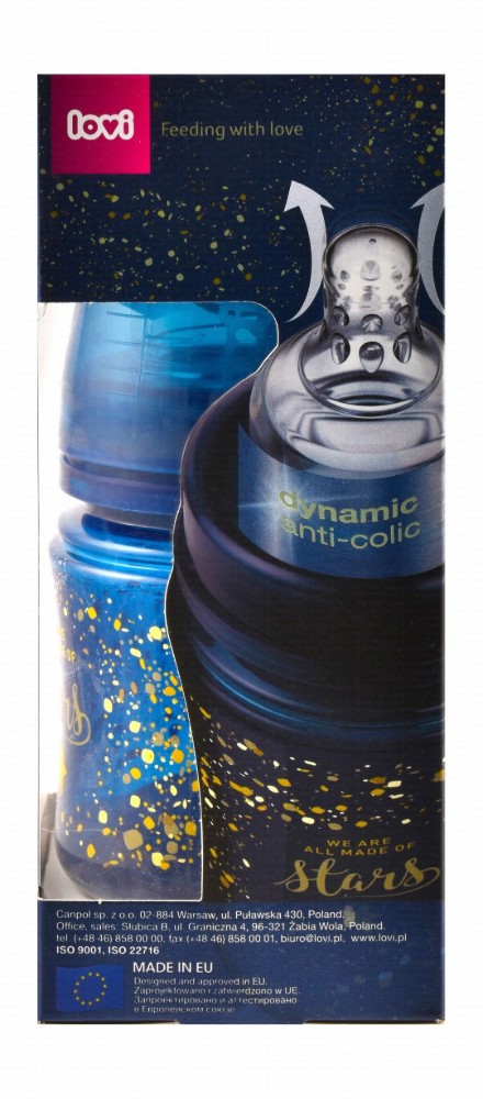 Lovi Stardust Blue & Gold 120ml Anti-Colic Mini Silicone Feeding Bottle (0+ Months)