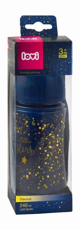 Lovi Stardust Dark Blue & Gold 240ml Slow Flow Feeding Bottle (3+ Months)