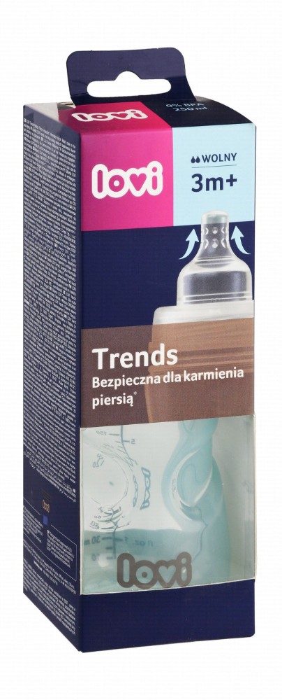Lovi Trends Light Green & Clear 250ml Anti-Colic Wide Neck Slow Flow Feeding Bottle (3+ Months) - BPA free