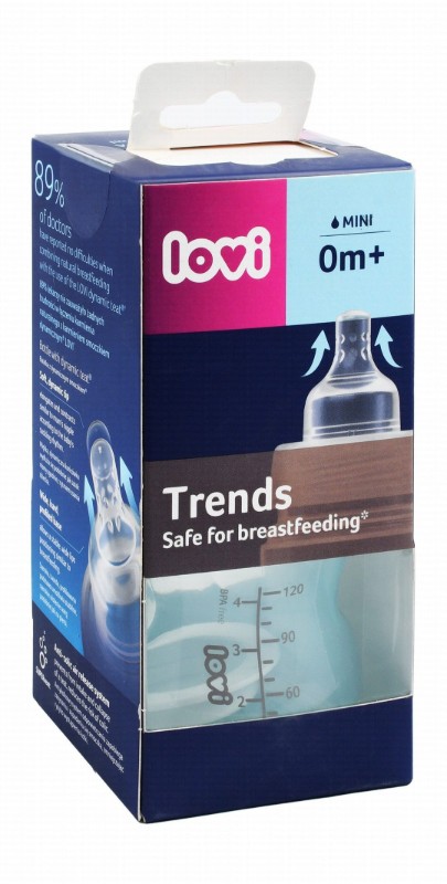Lovi Trends Mini Blue 120ml Anti-Colic Feeding Bottle (0+ Months) - BPA free