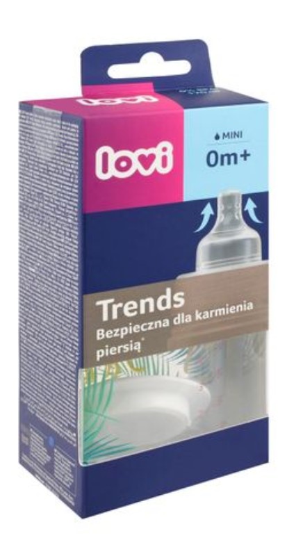 Lovi Trends Mini Clear & Turquoise Printed 120ml Anti-Colic Feeding Bottle (0+ Months) - BPA free
