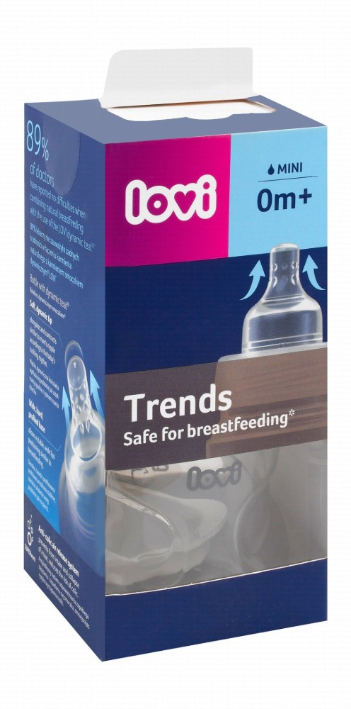 Lovi Trends Mini Clear 120ml Anti-Colic Feeding Bottle (0+ Months) - BPA free