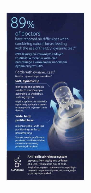 Lovi Trends Mini Pink & Clear 120ml Anti-Colic Wide Neck Feeding Bottle (0+ Months) - BPA free