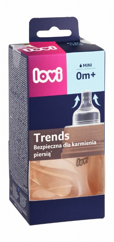Lovi Trends Mini Pink & Clear 120ml Anti-Colic Wide Neck Feeding Bottle (0+ Months) - BPA free