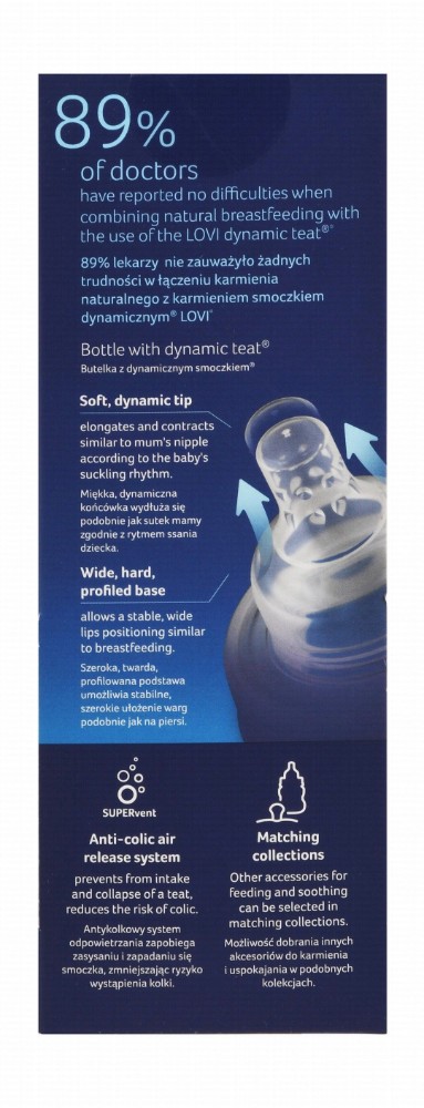 Lovi Trends Pink & Clear 250ml Anti-Colic Wide Neck Slow Flow Feeding Bottle (3+ Months) - BPA free
