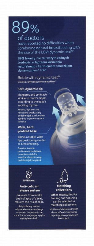 Lovi Trends Pink & Clear 250ml Anti-Colic Wide Neck Slow Flow Feeding Bottle (3+ Months) - BPA free