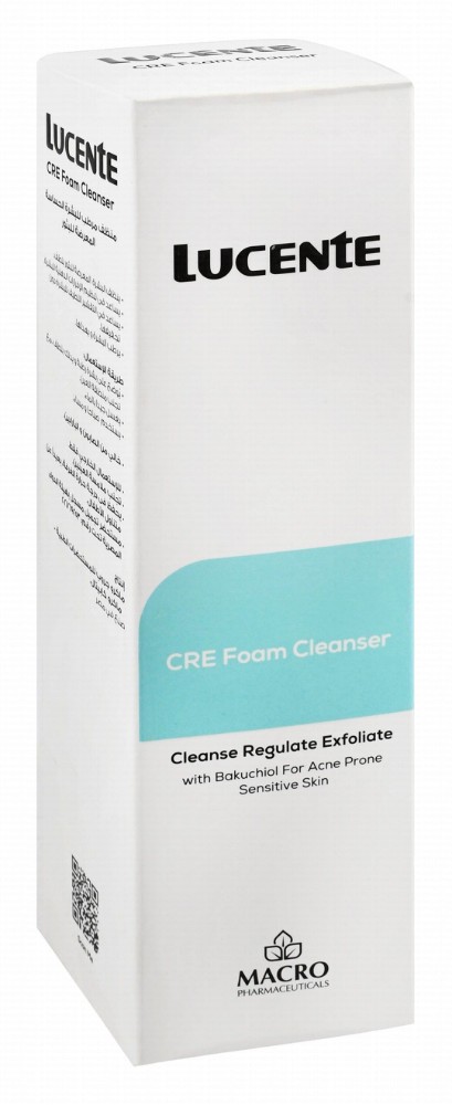 Lucente CRE Exfoliating Foaming Facial Cleanser with Bakuchiol for Acne-Prone & Sensitive Skin - soap free, parabens free