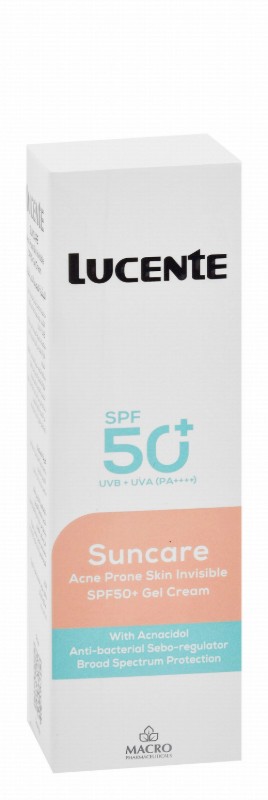 Lucente Suncare Hypoallergenic Sebum Regulating & Antibacterial Broad Spectrum Sunscreen Gel Cream with Acnacidol for Acne-Prone Skin SPF50+ PA++++ - parabens free