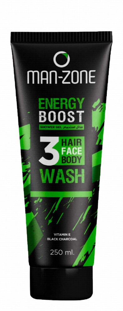 Man Zone Energy Boost Hair, Face & Body Wash with Vitamin E & Black Charcoal