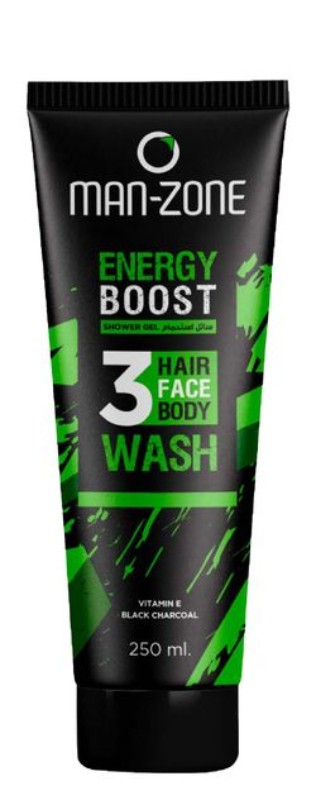 Man Zone Energy Boost Hair, Face & Body Wash with Vitamin E & Black Charcoal