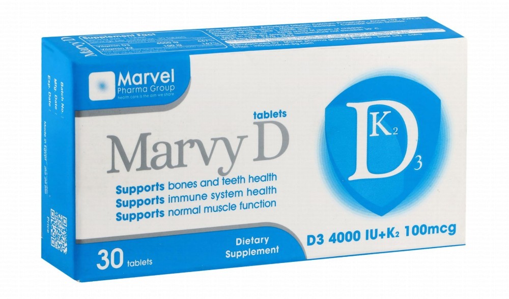 Marvy D 4000 IU Vitamin D3 & 100 IU Vitamin K2 Bones, Immune & Normal Muscle Function Health Support Supplement