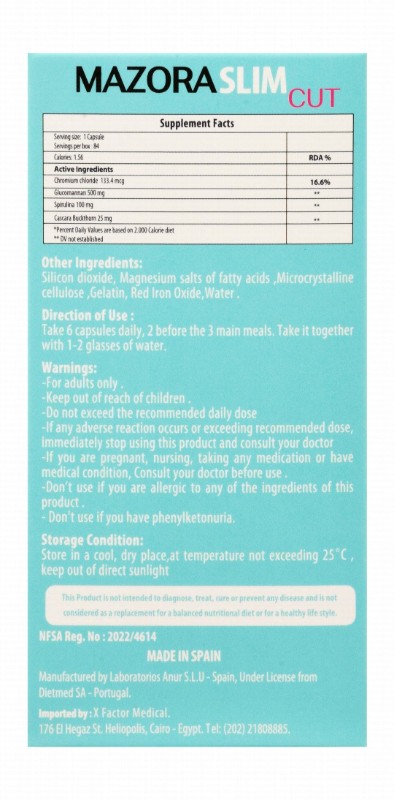 Mazora Slim Cut 500mg Glucomannan Weight Management Supplement with Spirulina - gluten free