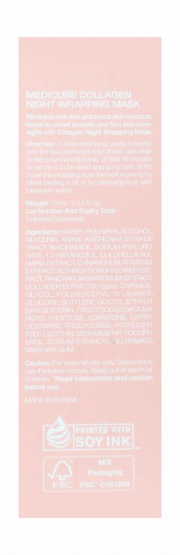 medicube Plus Smoothing & Firming Collagen Wrapping Facial Night Mask with Niacinamide & Ceramide NP