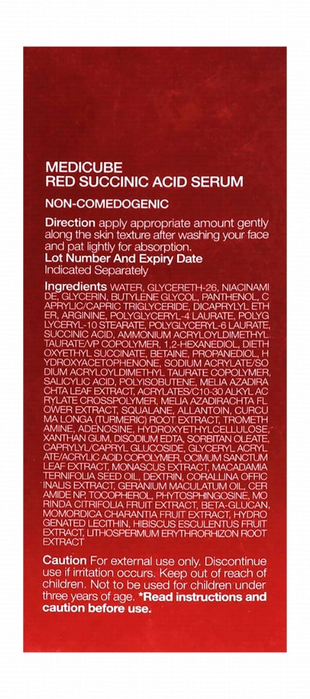 medicube Red Facial Serum with Succinic Acid & Niacinamide - non comedogenic