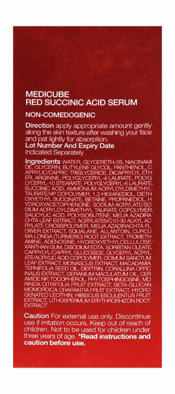 medicube Red Facial Serum with Succinic Acid & Niacinamide - non comedogenic