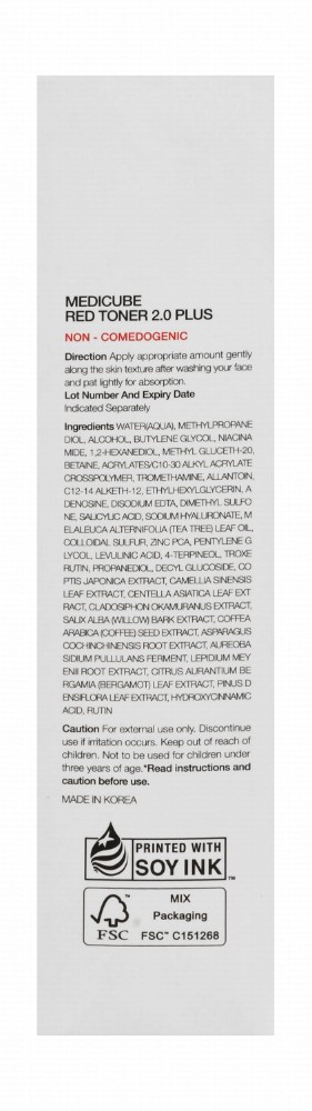 medicube Red Toner Plus - non comedogenic