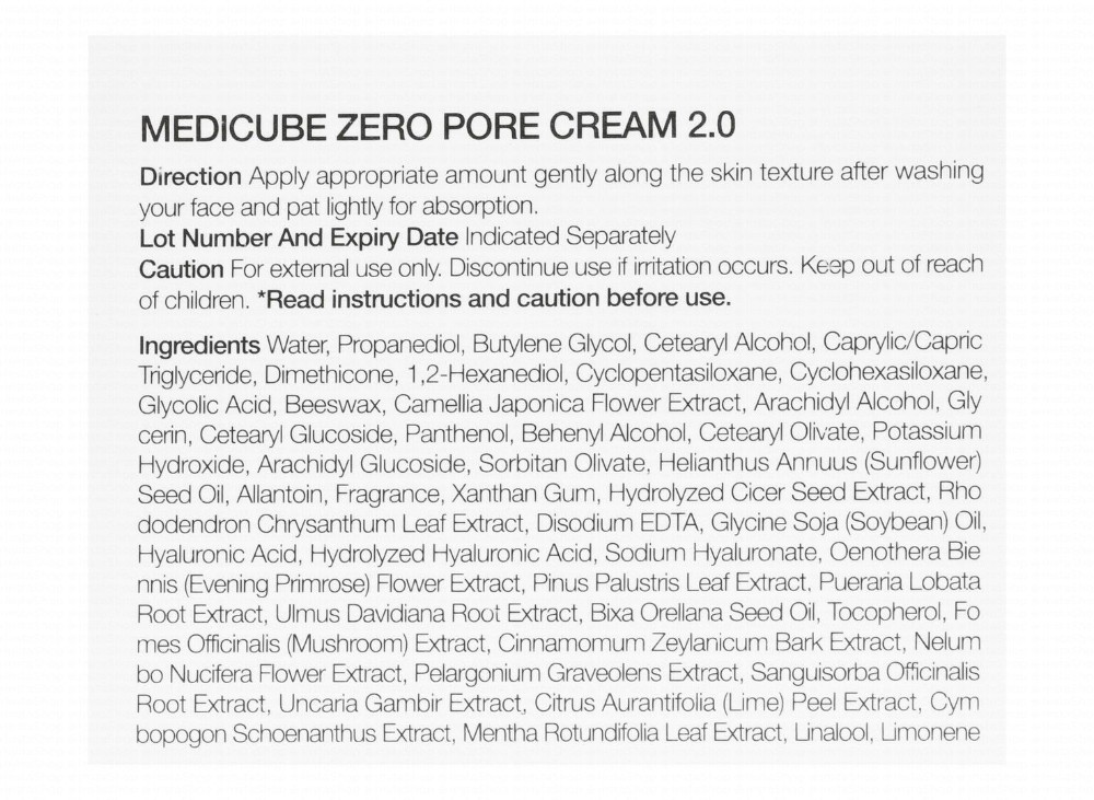 medicube Zero Pore 2.0 Facial Cream with Panthenol, Allantoin & Hyaluronic Acid