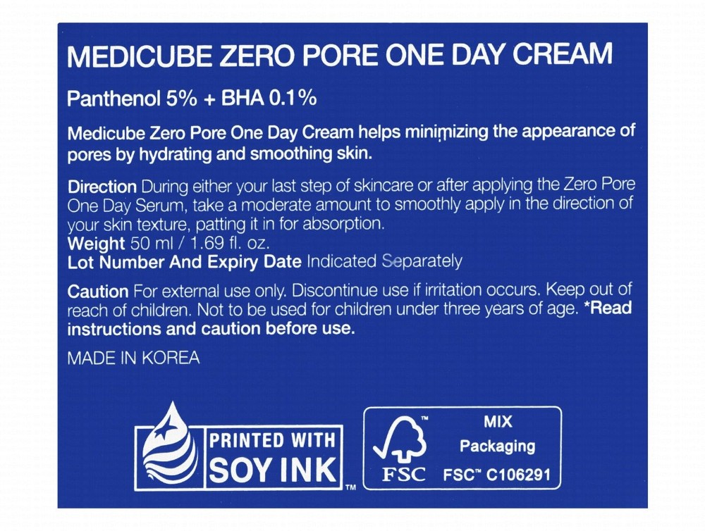medicube Zero Pore One Day Facial Cream with BHA, Panthenol & Niacinamide