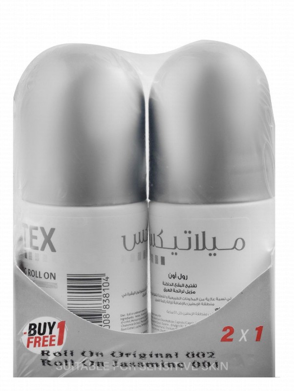Melatex Original 48H Antiperspirant Lightening & Anti-Brown Spot Roll-On Deodorants (40ml) & Jasmine Scent (40ml) (1+1 Free) - alcohol free
