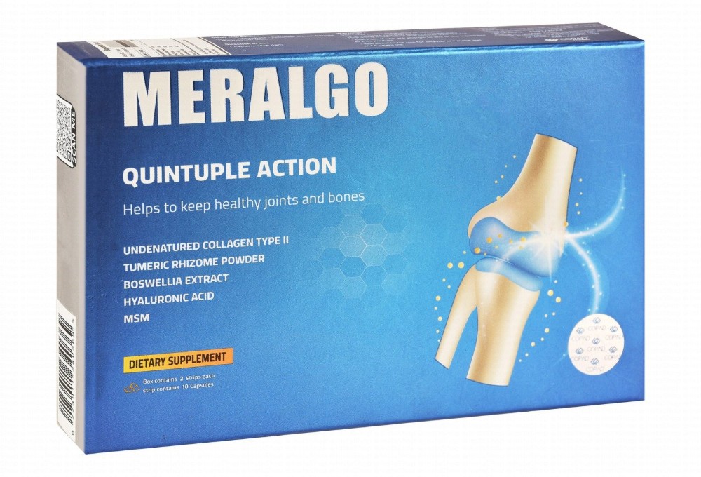 Meralgo Quintuple Action Undenatured Collagen Type II Joint & Bone Support Supplement with Boswellia Extract, Hyaluronic Acid & MSM