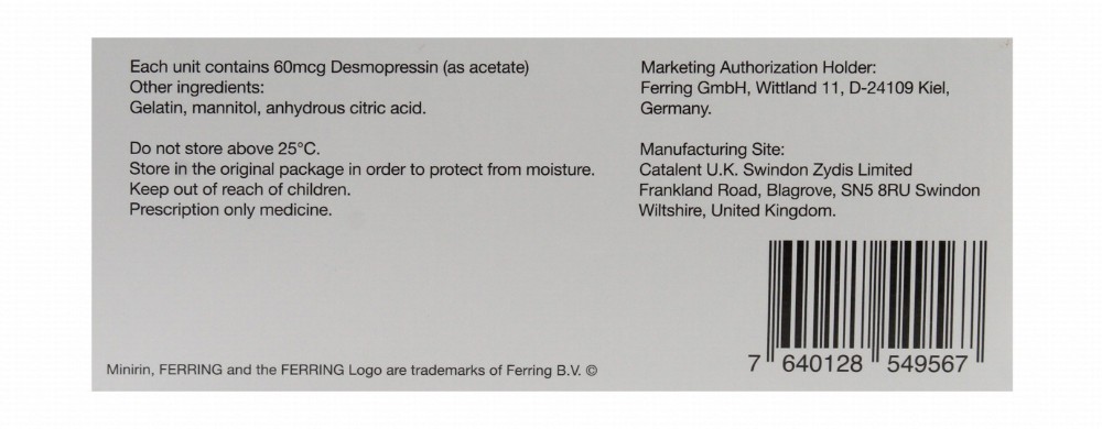 Minirin Melt 60mcg Desmopressin Oral Lyophilisate