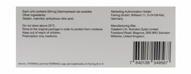 Minirin Melt 60mcg Desmopressin Oral Lyophilisate