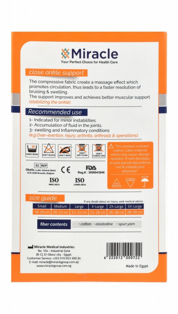 Miracle 0030 2XL Elastic Closed Ankle Support (26-28cm)