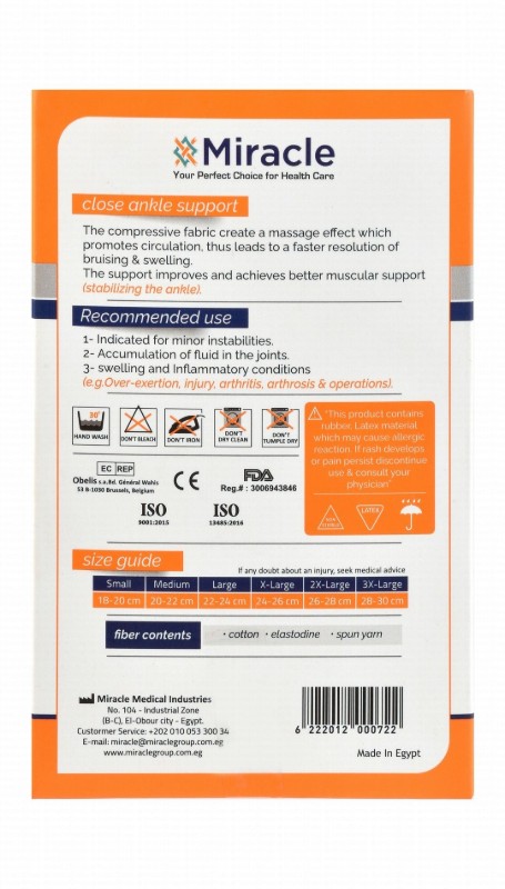 Miracle 0030 2XL Elastic Closed Ankle Support (26-28cm)