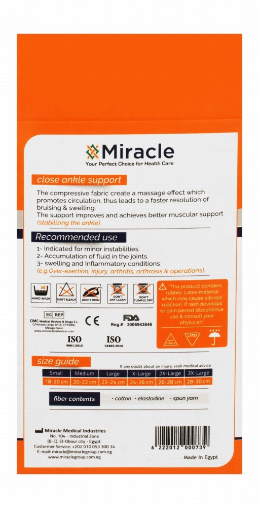 Miracle 3XL White Closed Ankle Support (28-30cm)