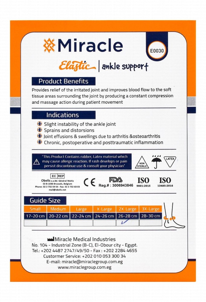 Miracle E0030 Slim 2XL Elastic Ankle Support (26-28cm)