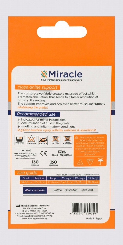 Miracle XL White Closed Ankle Support (25-27cm)