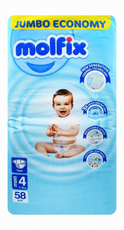 Molfix Hypoallergenic Maxi Baby Diapers Size 4 (7-18kg) - BPA free, latex free, parabens free