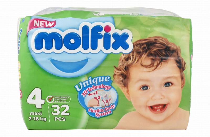 Molfix Hypoallergenic Maxi Baby Diapers Size 4 (7-18kg) - BPA free, parabens free, latex free