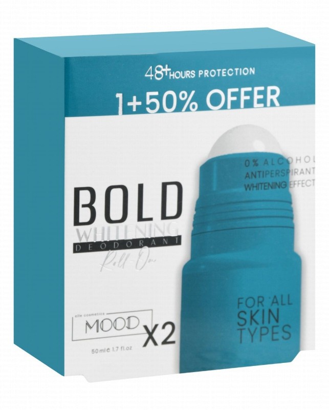Mood Bold 48H Whitening & Antiperspirant Roll-On Deodorants for All Skin Types (50% Off on the 2nd Product) - alcohol free