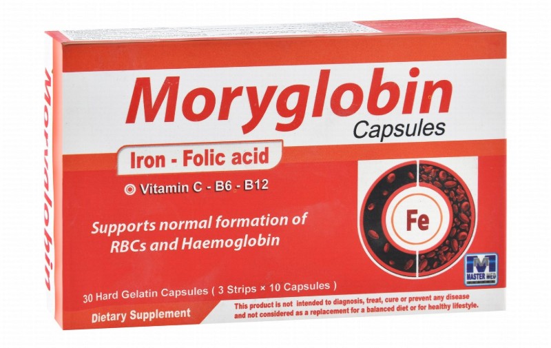 Moryglobin 25mg Iron & 680mcg Folic Acid RBCs & Haemoglobin Normal Formation Support Supplement with Vitamin C, B6 & B12