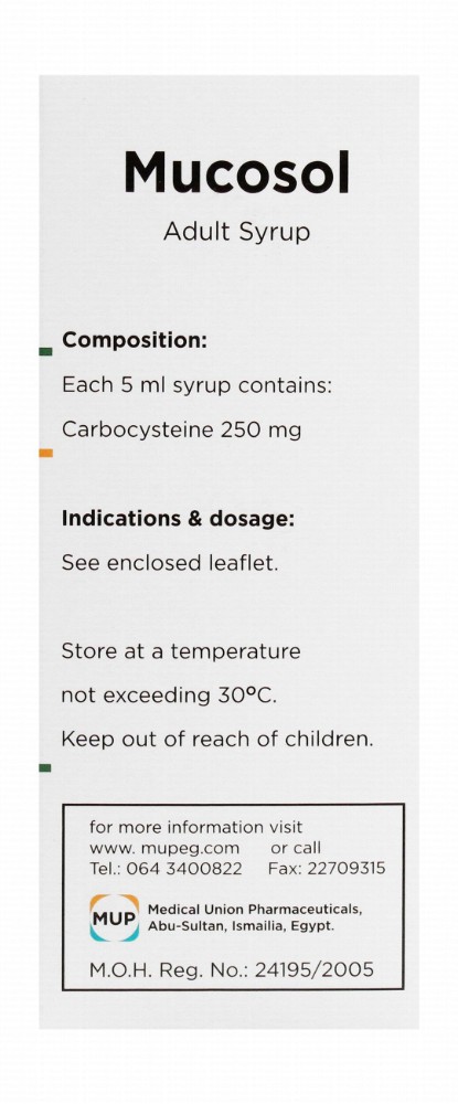 Mucosol 250mg/5ml Carbocysteine Mucolytic for Adults