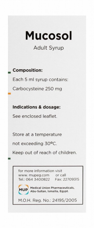 Mucosol 250mg/5ml Carbocysteine Mucolytic for Adults