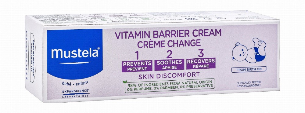 Mustela 123 Hypoallergenic Vitamin Barrier Baby Cream for All Skin Types (0+ Months) - parabens free, perfume free, preservative free