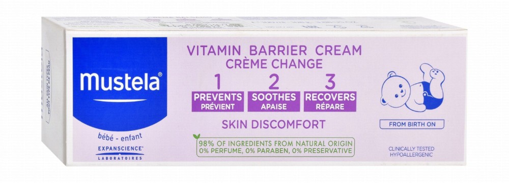 Mustela 123 Hypoallergenic Vitamin Barrier Baby Cream for All Skin Types (0+ Months) - parabens free, perfume free, preservative free