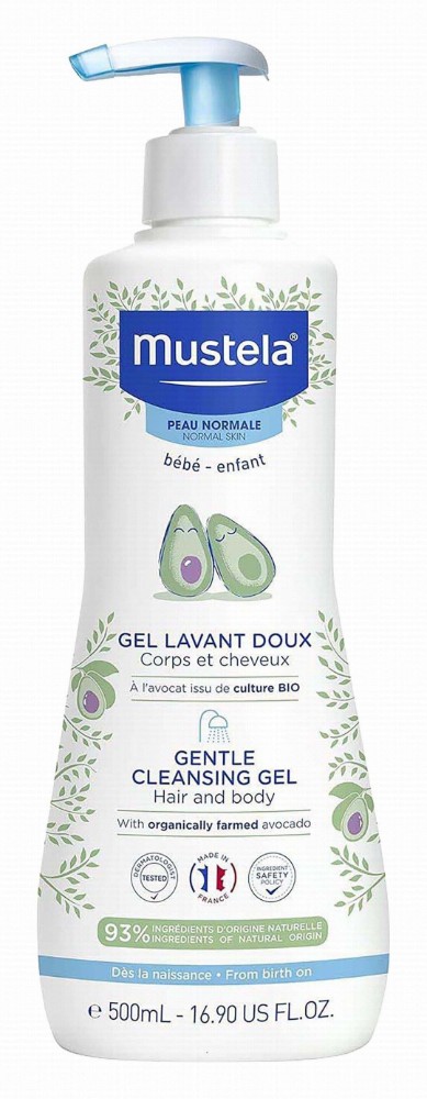 Mustela Baby Hair & Body Cleansing Gel with Organic Avocado Extract for Normal Skin - vegan, animal ingredient free