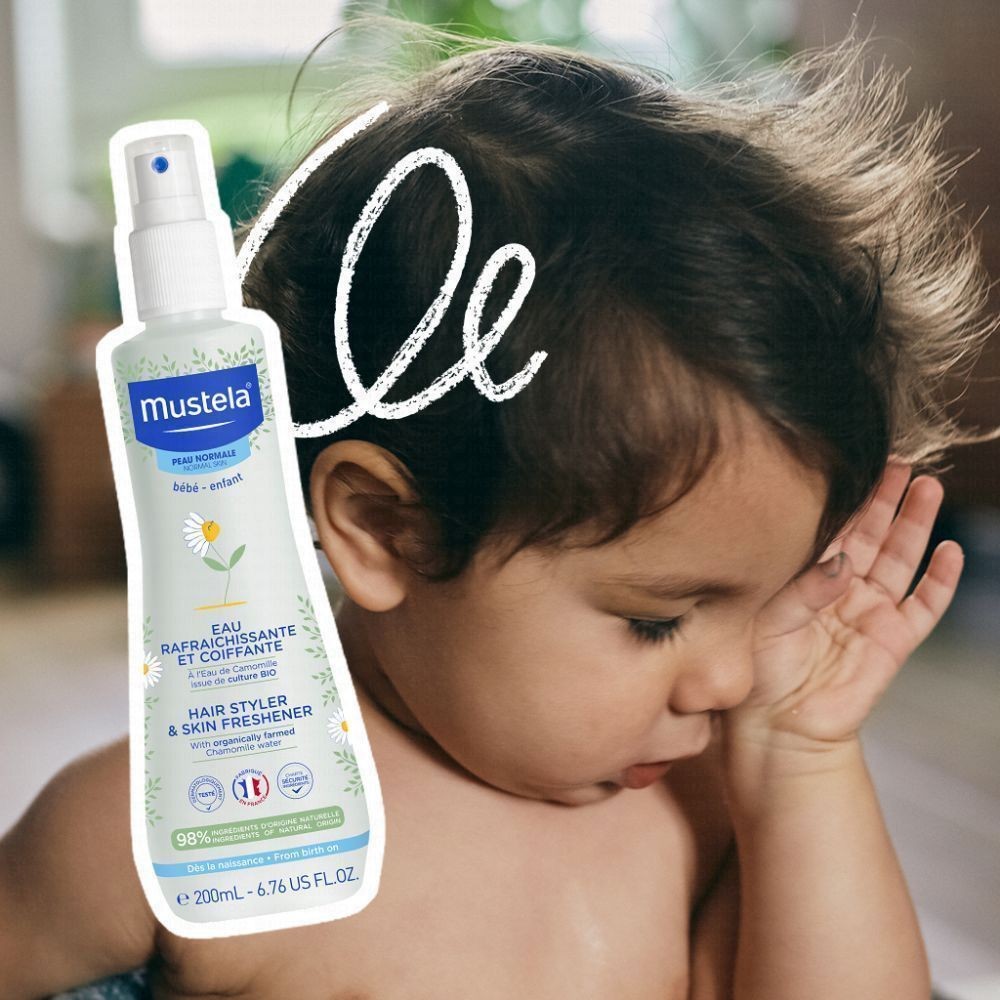 Mustela Baby Hair Styler & Skin Freshener Spray with Organic Chamomile Water for Normal Skin (0+ Months)