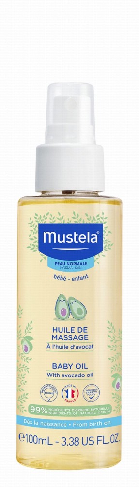 Mustela Huile De Massage Baby Oil with Avocado Oil for Normal Skin (0+ Months) - animal ingredients free