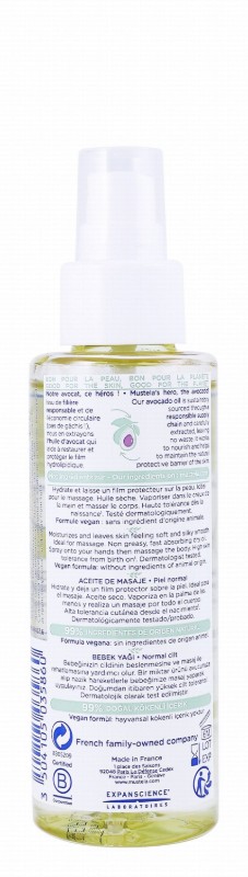 Mustela Huile De Massage Baby Oil with Avocado Oil for Normal Skin (0+ Months) - animal ingredients free