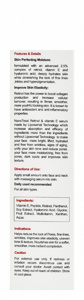 Nano Treat Face Serum with Retinol & Vitamin E for All Skin Types - parabens free, animal testing free, silicone free