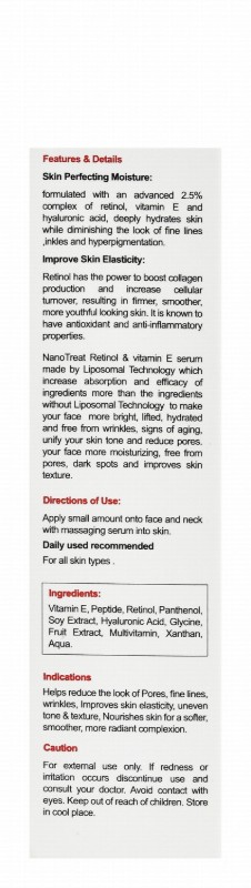 Nano Treat Face Serum with Retinol & Vitamin E for All Skin Types - parabens free, animal testing free, silicone free
