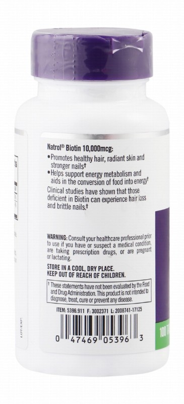 Natrol 10000mcg Biotin Beauty Support Supplement for Hair, Skin & Nails - vegetarian, milk free, wheat free